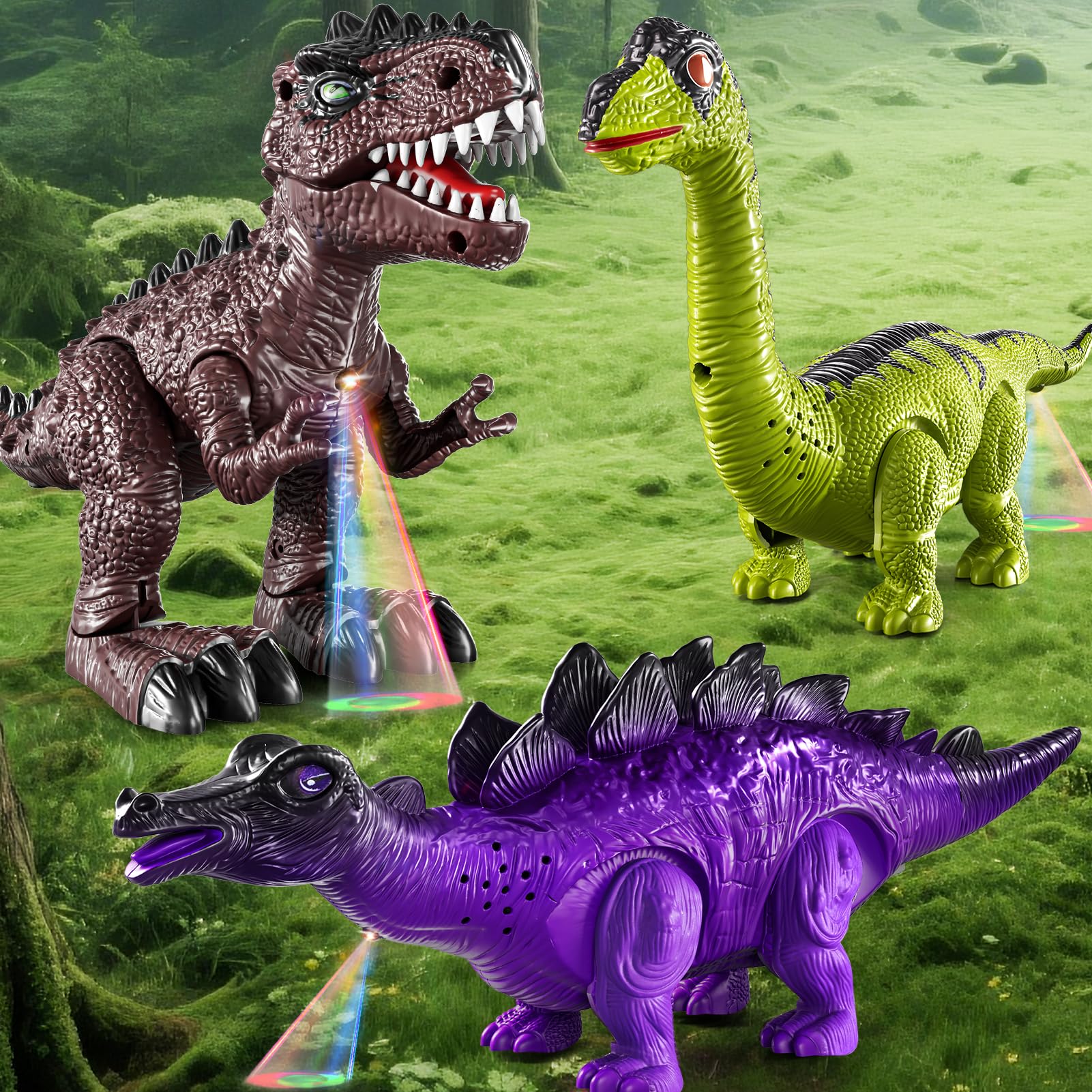 3-Pack Electronic Walking Dinosaur Toys for Toddlers 2-4, Moving Dinosaurs Toys with Lights, Roaring Sounds, T-Rex - Image 9
