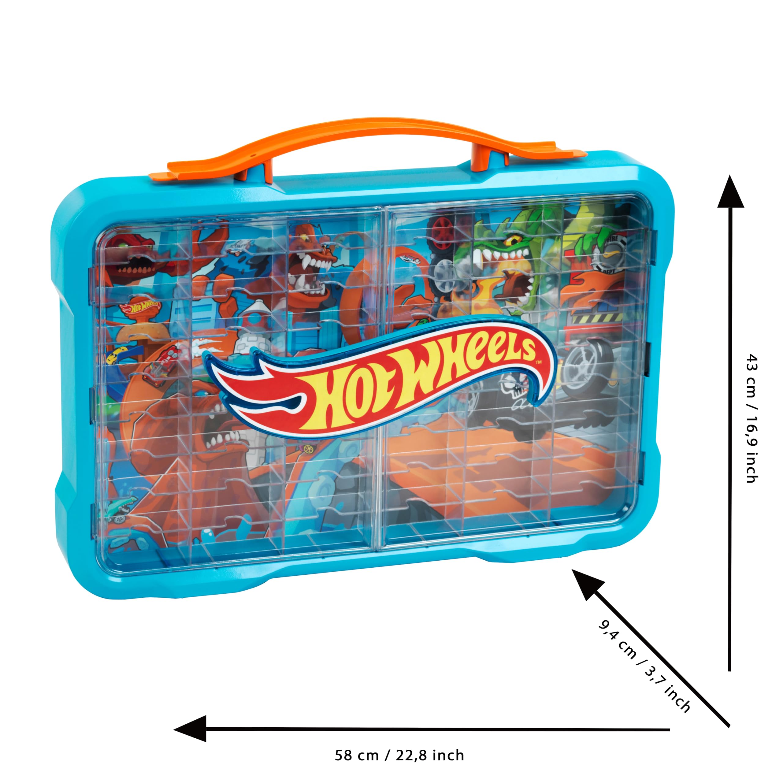 Theo Klein 2408 Hot Wheels Valise-Vitrine de Collection, Espace pour 54 Voitures, Logo Hot Wheels Lumineux, avec poignée de Transport Pratique, Jouet pour Enfants à partir de 3 Ans