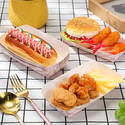 Miniatura 7 de Roshtia 500 bandejas de papel de 7 pulgadas para perros calientes de 2 libras, bandejas de alimentos rojos y blancos de papel a cuadros, botes para