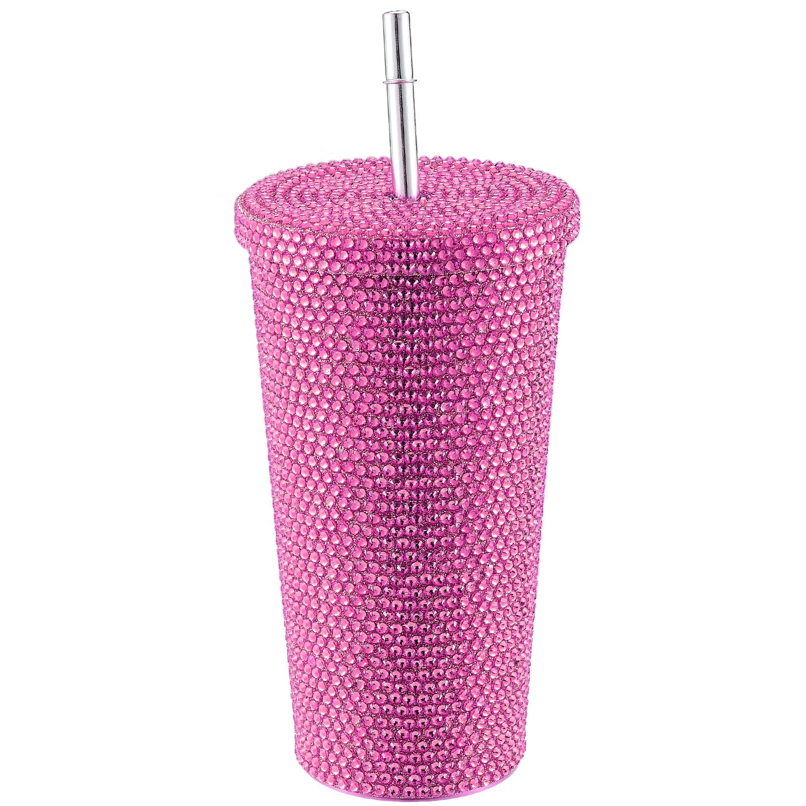 17 Oz Studded Bling Diamond Tumbler Glitter Water Bottle with Lid Rhinestone Water Bottle Stainless Steel Vacuum Thermal Straw Tumbler Gift for Women Mom Girlfreind(Pink)