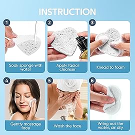 GAINWELL 50-Count Heart Shape Compressed Facial Sponges for Daily Facial Cleansing and Exfoliating, 100 Natural Cosmetic Spa Sponges for Makeup Remover, White