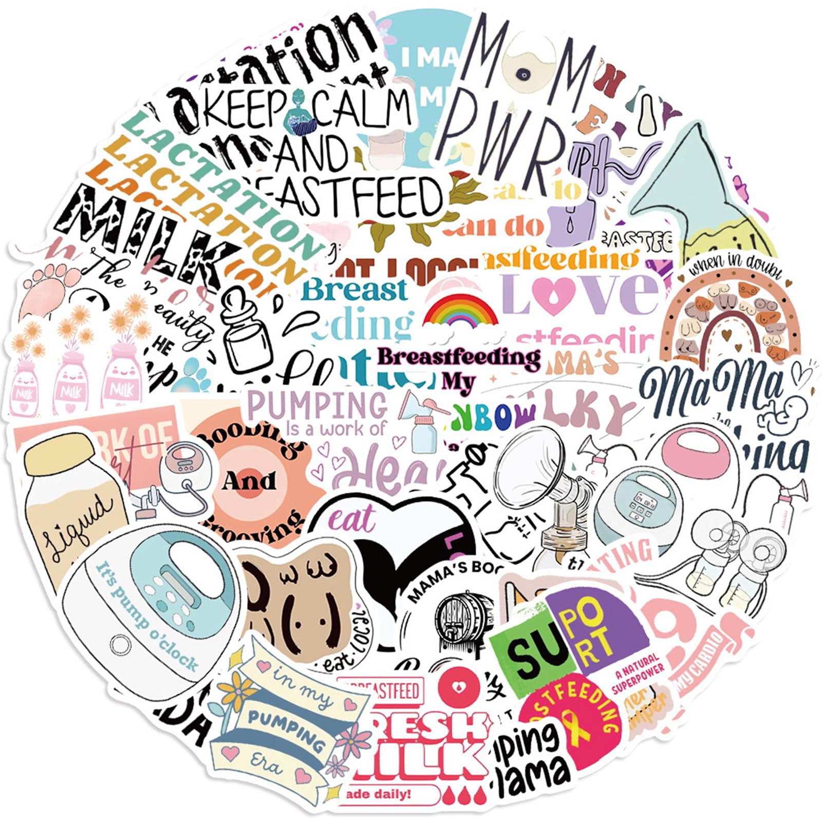 50 Pieces Mom Stickers for Women, Breast-Feeding Waterproof Vinyl Decal for Adult Laptop Skateboard Water Bottle Phone Case Guitar Laptop (