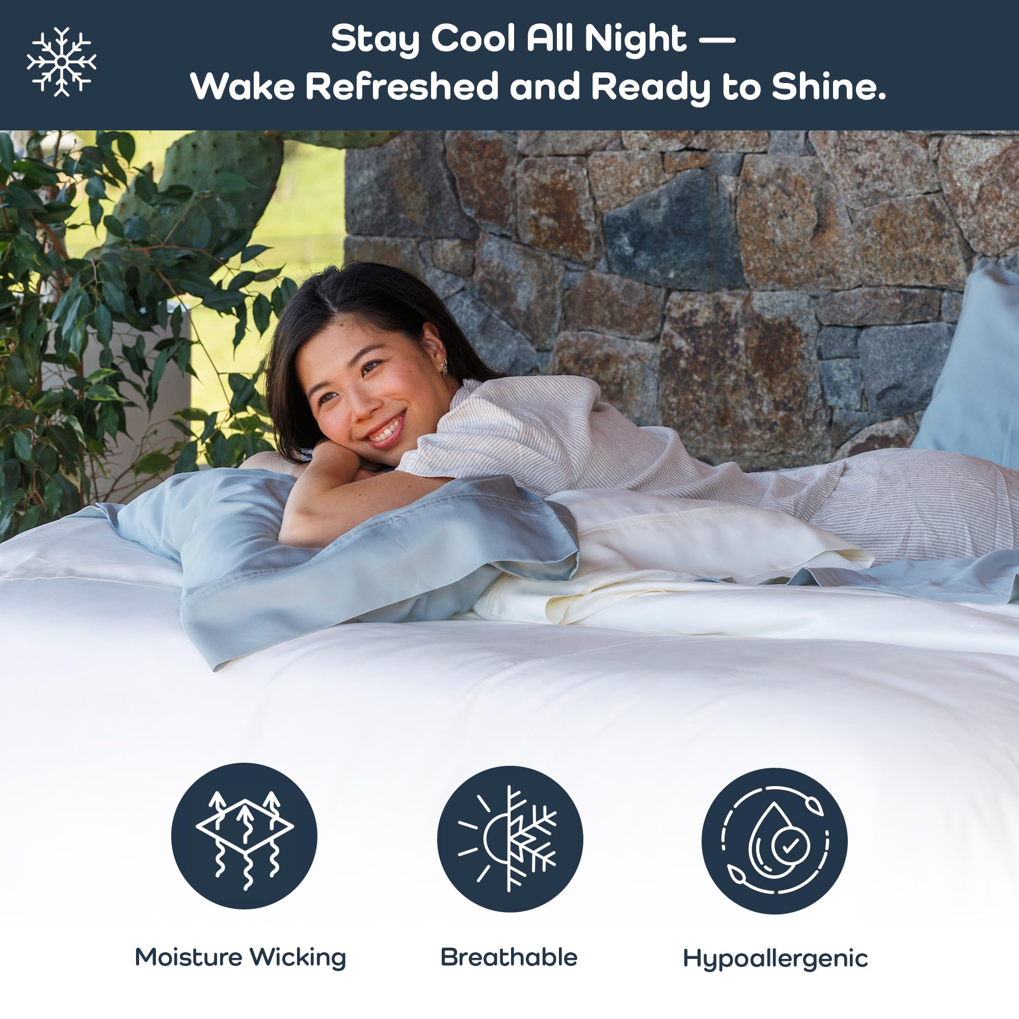 Olive + Crate Tencel Lyocell Eucalyptus Queen Size Sheet Set - Cooling Tencel Sheets for Hot Sleepers with 18 Inch Deep Pocket Fit - Ivory 4-Piece Set: Sour Cherry Queen