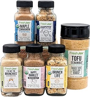 FreshJax Organic Spices | Sunrise Scramble Large Bundle | 5 Sampler Size Seasonings and 1 Extra Large Bottle of Tofu Scramble