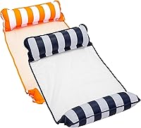 Vista 9 de Aqua Monterey - Hamaca flotante para piscina, paquete de 3, dos azul claro y uno borgoña/rayas blancas, paquete de 3