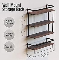 Vista 2 de Juego de 2 estantes flotantes montados en la pared de 3+1 niveles, estante de pared de madera rústica con marco de metal, estante de almacenamiento