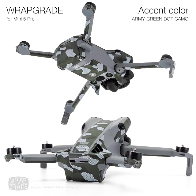 Foto 4 de 5 de WRAPGRADE Adhesivo Compatible con dji Mini 5 Pro Accent Color (Army Green Dot Camo)