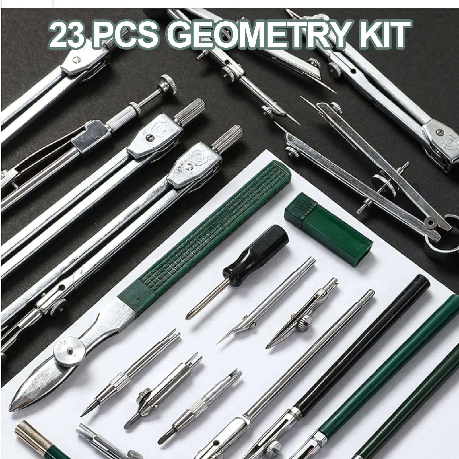 Geometrie-Kit 23-teilig, professionelle Zeichenwerkzeuge mit Verlängerungsbalken für Zeichnen, Mathematik, Kreise, Schulprojekte, Ingenieur- und Architekturdesign