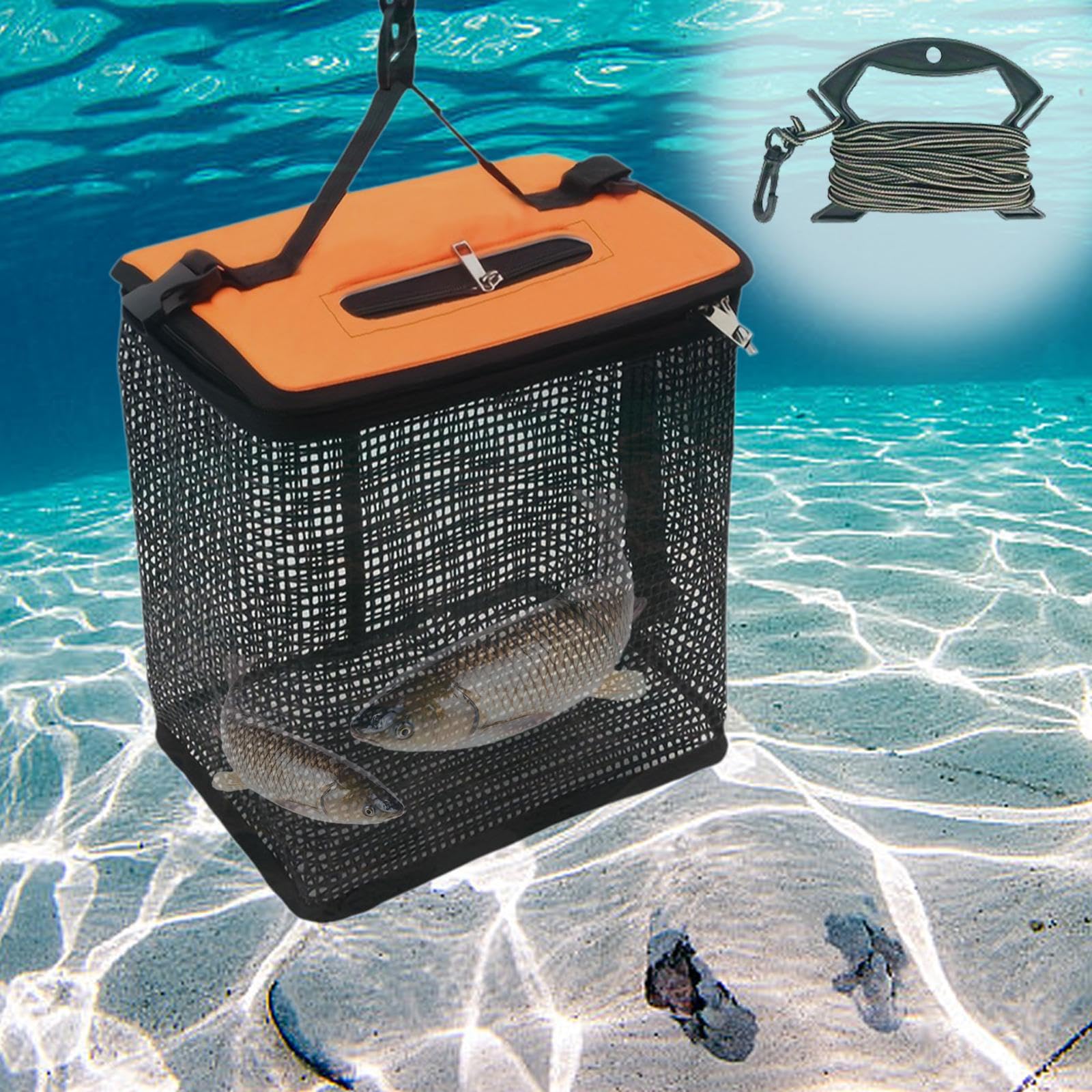 KESOTO Cesta Flotante para Peces Bolsa de Almacenamiento de Peces Plegable Red de Pesca Portátil Cesta de Protección con Nailon Adecuada para Pesca en Agua D