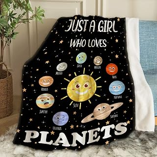 Just A Girl Who Loves Planets Throw Blanket Fannel Fleece Super Soft Funny Blanket Travel Throw Blanket for Bed Couch Sofa 40 x 50 Inch for Kid