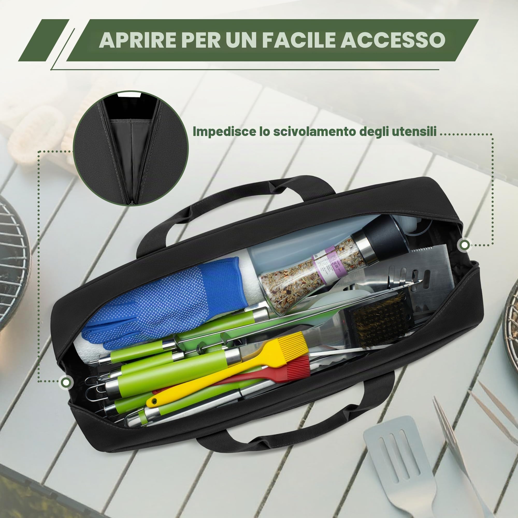 HODRANT Custodia per Utensili da Barbecue per Esterni, Solo Borsa | Grande Organizer per Accessori da Barbecue con Tasche Multiple per Utensili Fino a 20 Pollici