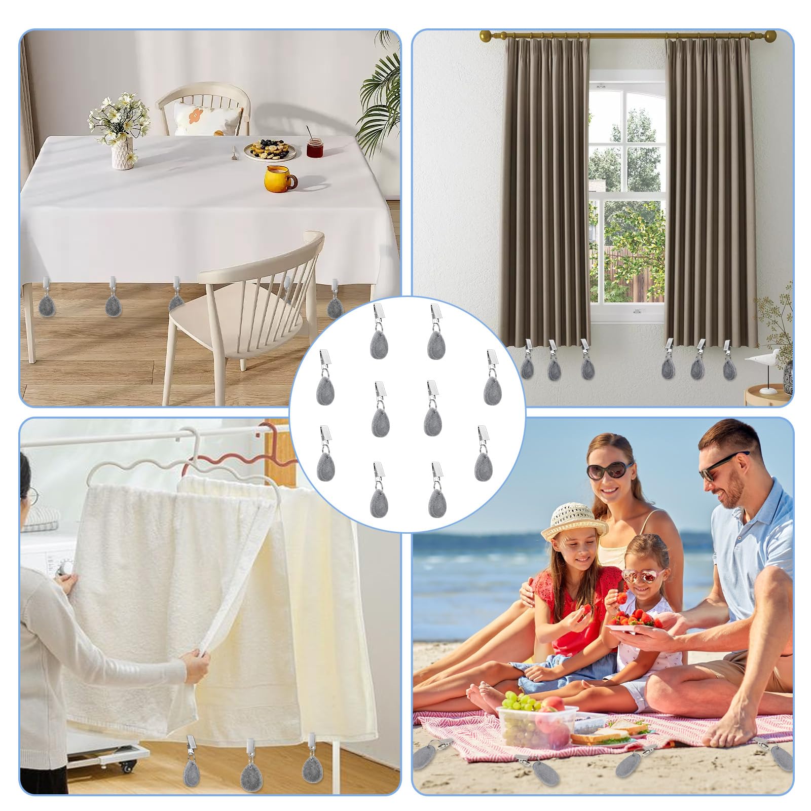 Poids de Nappe en Marbre Naturel, Pince Poid Table Exterieur, Lot de 10 Forme Larme Grise pour Mariage Camping