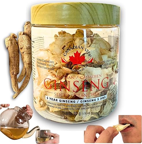 Rodajas de raíz de ginseng  Ginseng canadiense premium para té o masticar  Suplemento de energía herbaria y enfoque  Auténtica raíz de ginseng seca