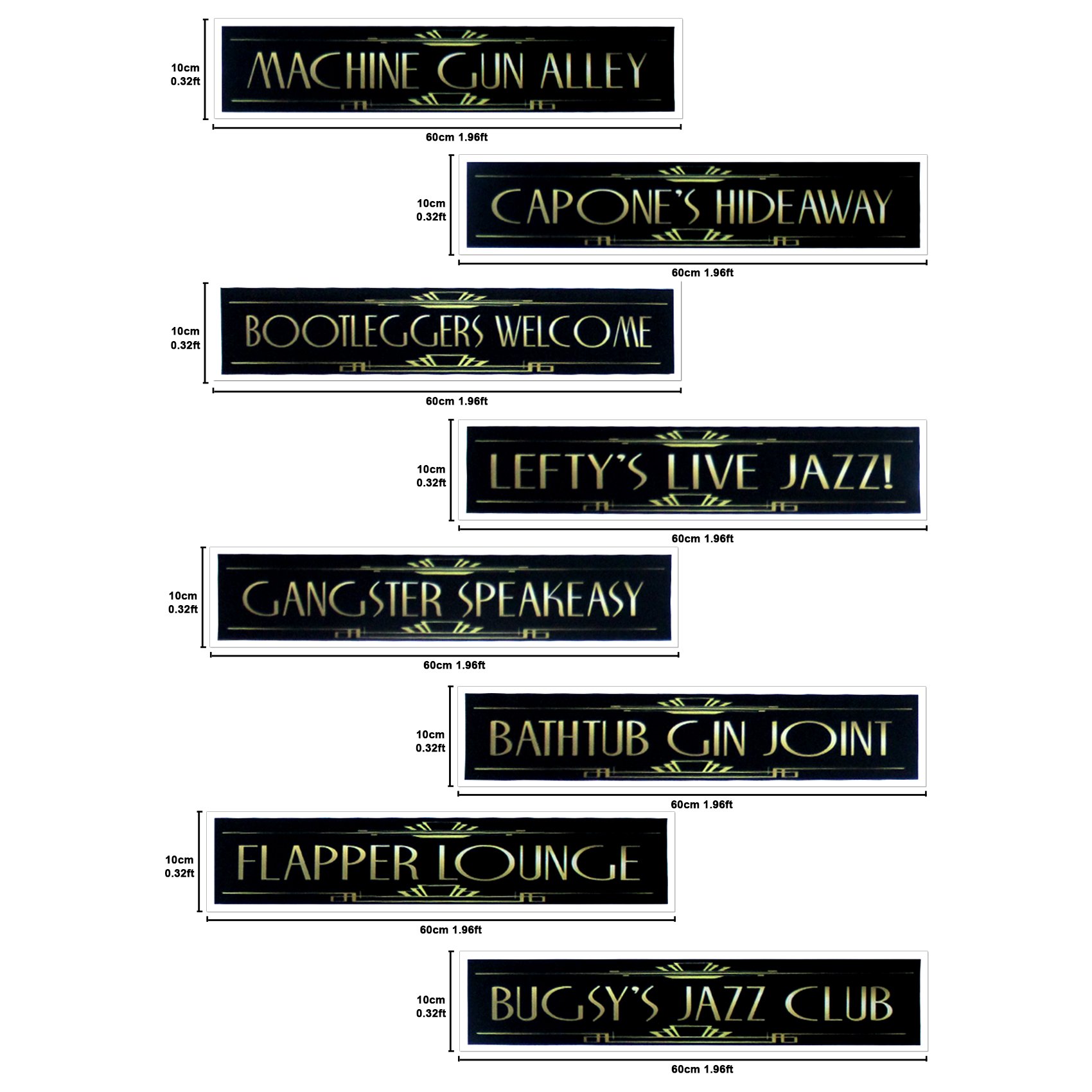 20er Jahre Themen-Banner Set – 8 Stück, Je 60x10 Cm, Für Partys, Geburtstag, Vintage-Deko