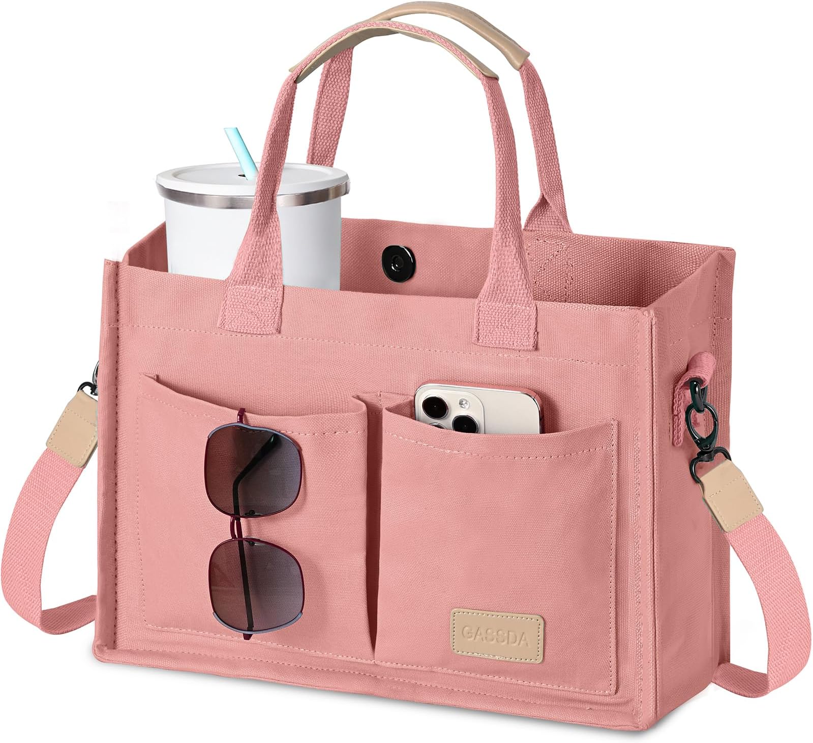 Canvas Tote Bag for Women Crossbody Work Purse with Pockets Top Handle Handbag Satchel Bags for Travel Nurse Teacher