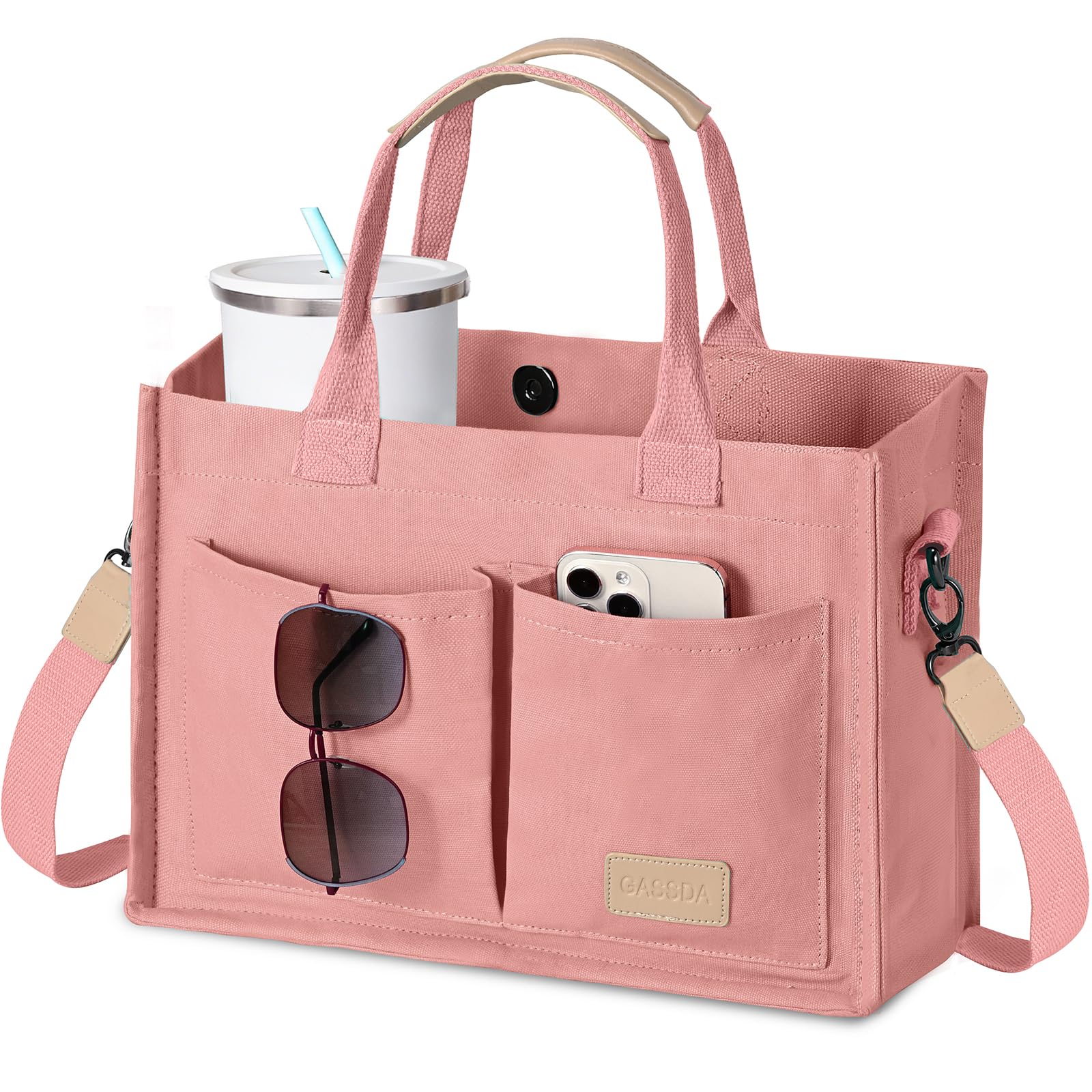 GASSDA Canvas Tote Bag for Women Crossbody Work Purse with Pockets Top Handle Handbag Satchel Bags for Travel Nurse Teacher