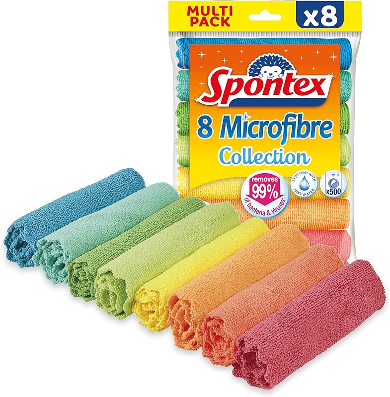 Spontex Microfibre Collection | Microfibres Multi-usages | 8 Chiffons de Nettoyage en Microfibre