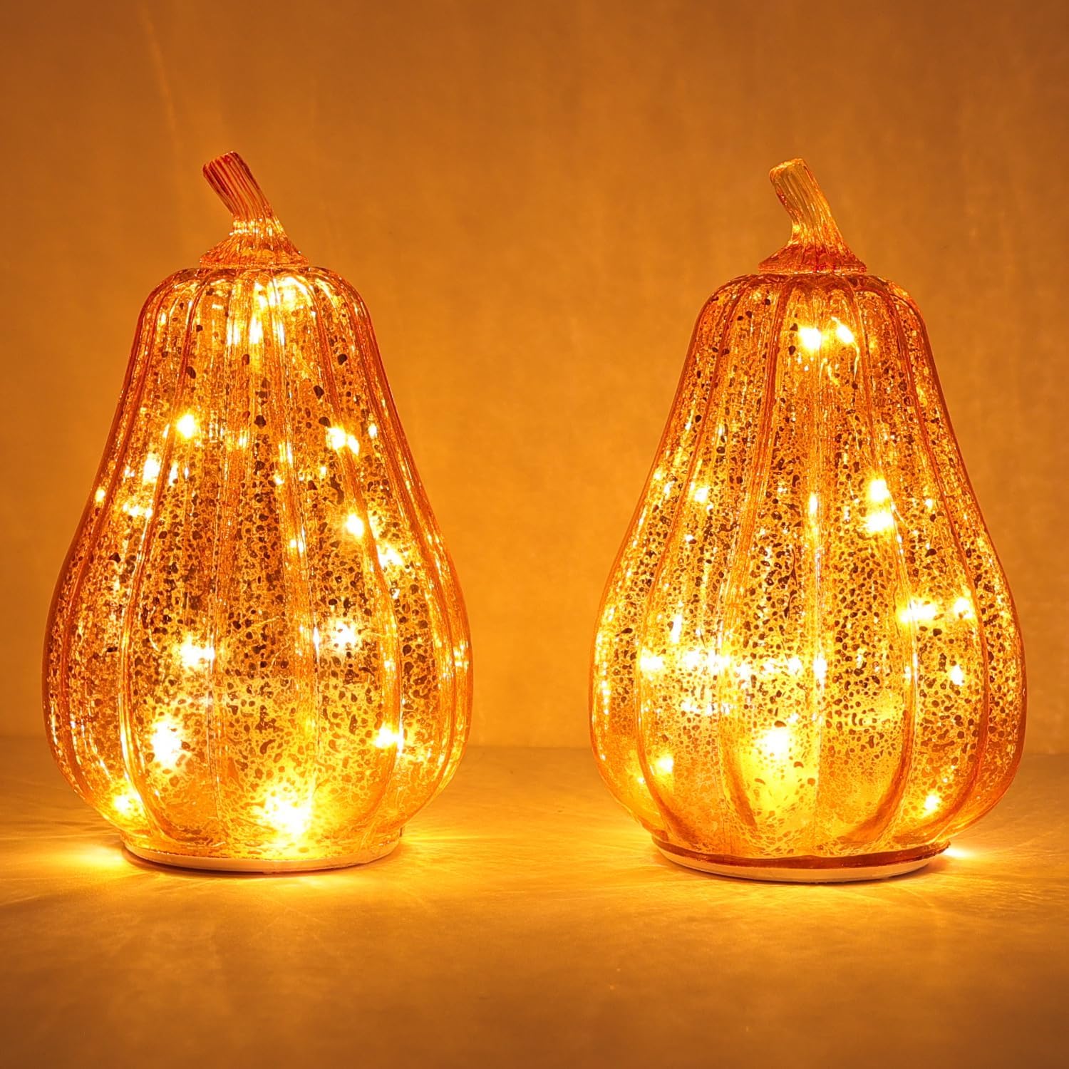 Glass pumpkin with LED lights (set of 2) by DECORKEY