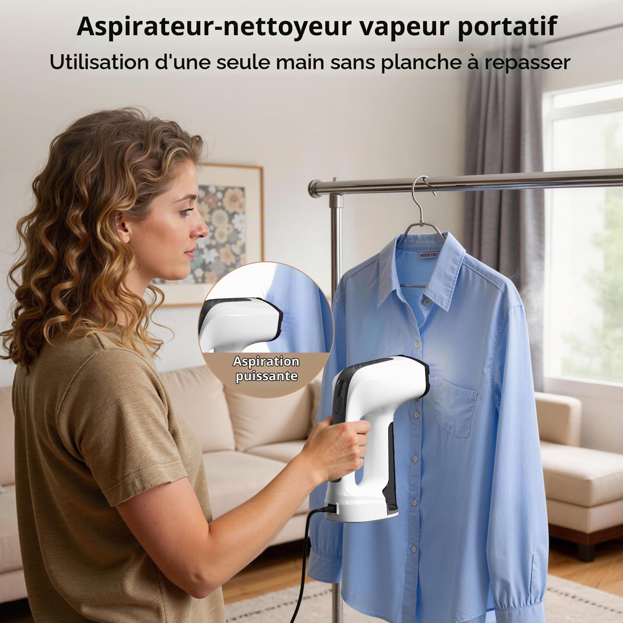 PKBD Repasseuse à main sous vide, Défroisseuse vêtements portable,Blanc