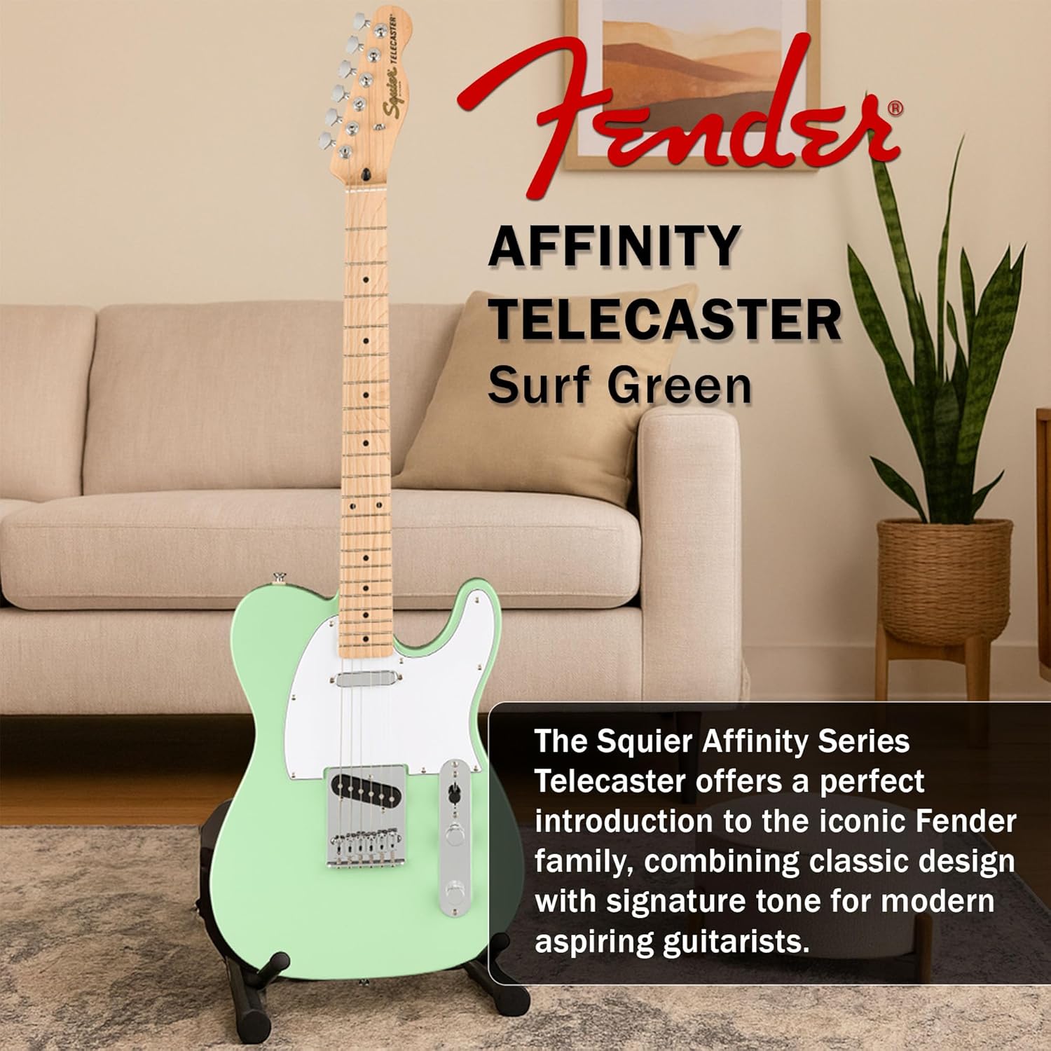 Fender Affinity Series Telecaster - Surf Green Bundle with Frontman 10G Amplifier, Gig Bag, Tuner, Instrument Cable, Strap, Picks, and Austin Bazaar Instructional DVD