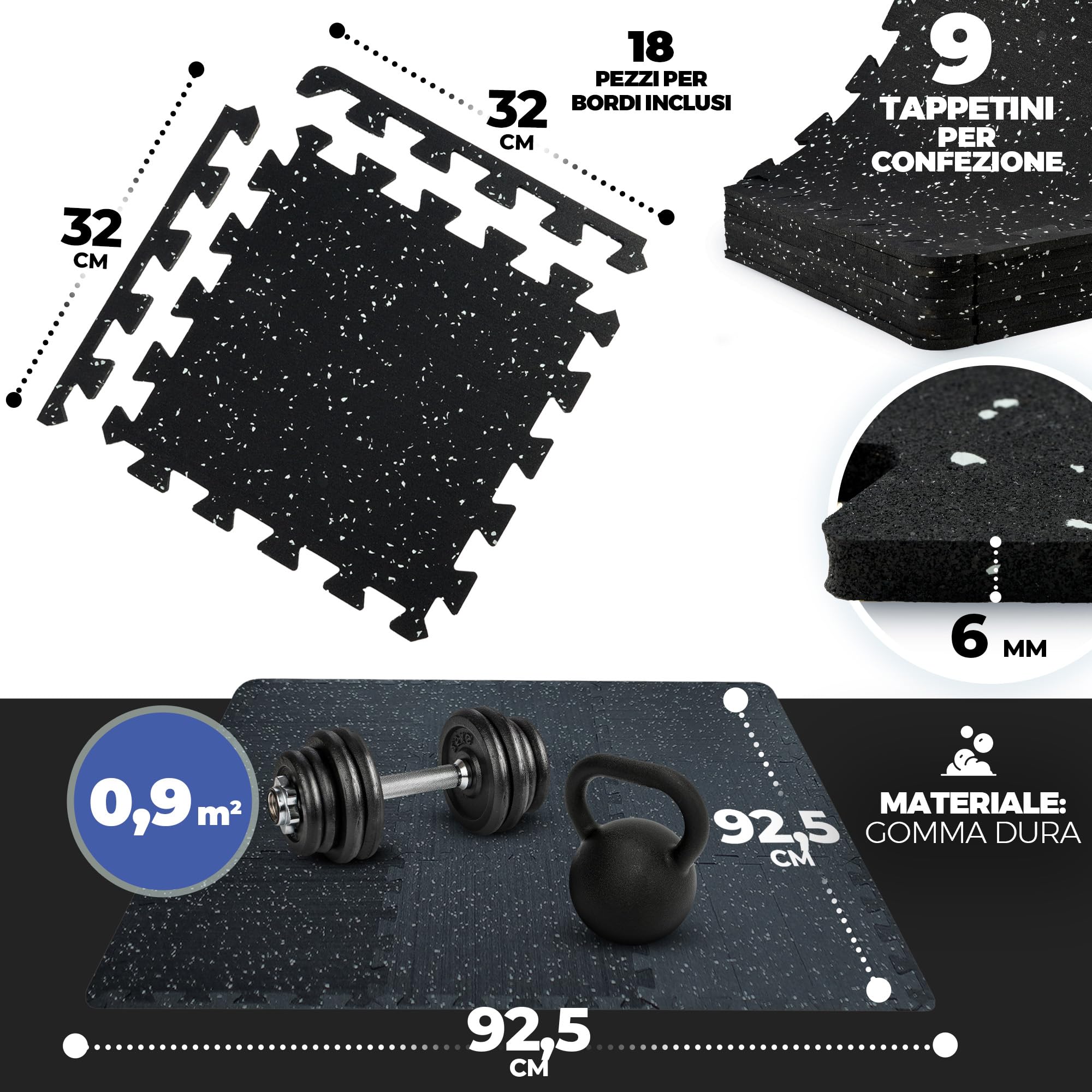Tappeto Palestra Tappetino Fitness da Ginnastica a Puzzle - Pavimento Protettivo Incastro Tatami Gomma Allenamento Protezione Sport| Materassino Gommato Mattonella Pavimentazione per Home Gym Manubri