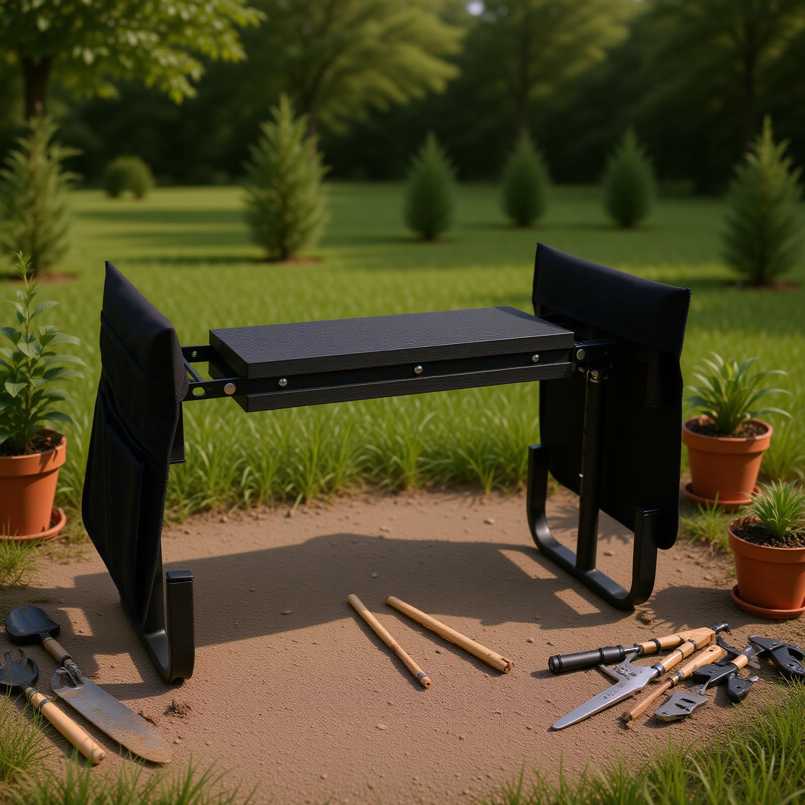 Sgabello da giardinaggio pieghevole con sedile inginocchiatoio da giardino per attività all'aperto (Black)
