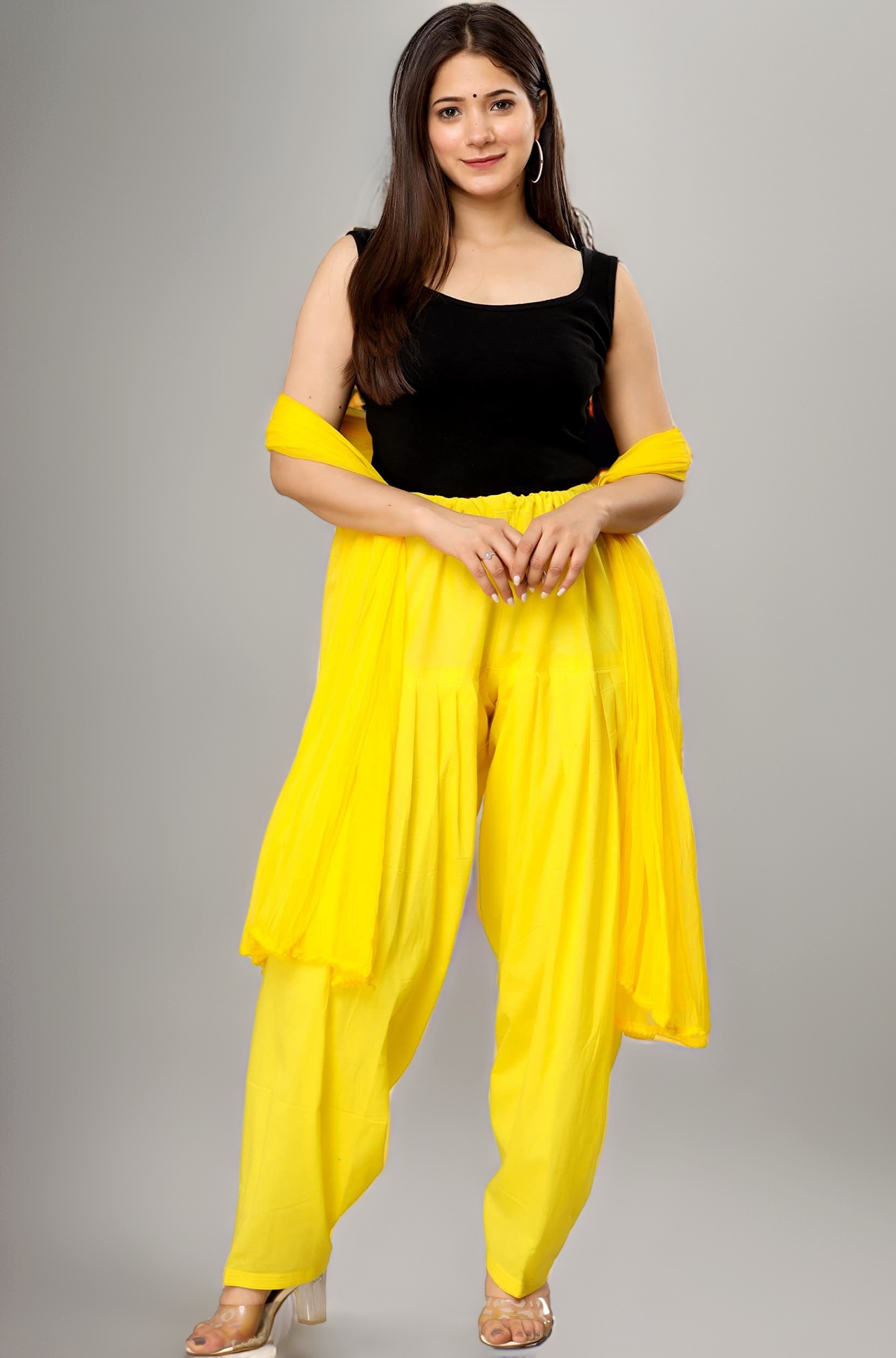 NOBHOB Woman's Plain Cotton SEMI Patiala Salwar with Dupatta|| Free Size || Plain Patiala || SEMI Patiala Pants || Solid Cotton Patiala || Patiyala