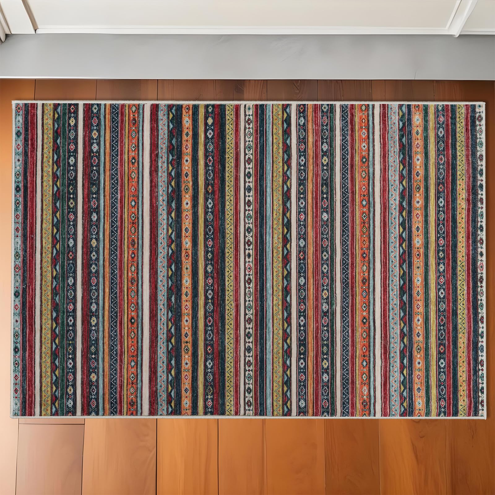 HILORUUG Washable 2x3 Area Rug - Vintage Rugs for Entryway Soft Indoor Carpet for Bedroom Kitchen Low Pile Floor Mat with Non Slip Backing - 2x3 Multi