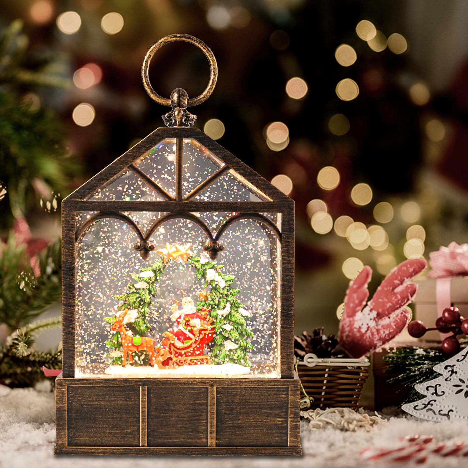 Amazon.com: MUMTOP Christmas Snow Globe Lantern, Santa and Elk and Tree ...