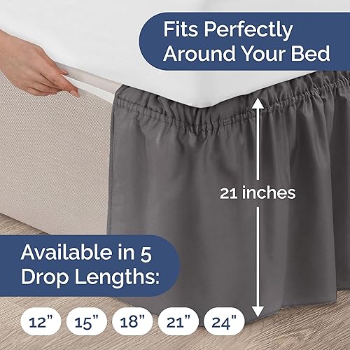 Miniatura 4 de Falda de cama envolvente con volantes, color gris oscuro, para camas de tamaño matrimonial con altura de 53 cm CGK Linens - Falda de cama plisada