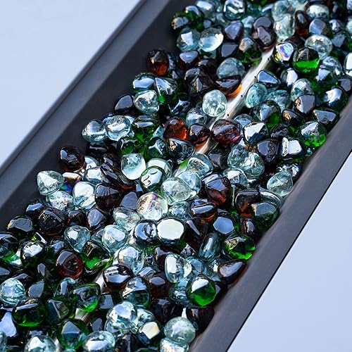 Miniatura 8 de Mr. Fireglass 10 libras de diamantes de vidrio ignífugo mezclado para chimenea, cuenco de fuego y paisajismo - 2,54 cm de alto, piedras de fuego