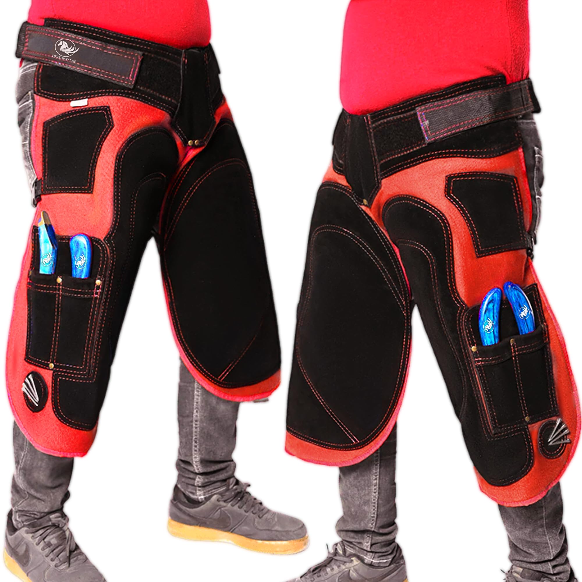 Equestrian Store Men's Red & Black 65 Cm Farrier Apron, Premium Wrought Leather Canvas, Blacksmith Aprons, Genuine Suede, Farrier Tool Apron, Trimmer Chaps, Hoof Care, Blacksmith & Wo, 65Cm