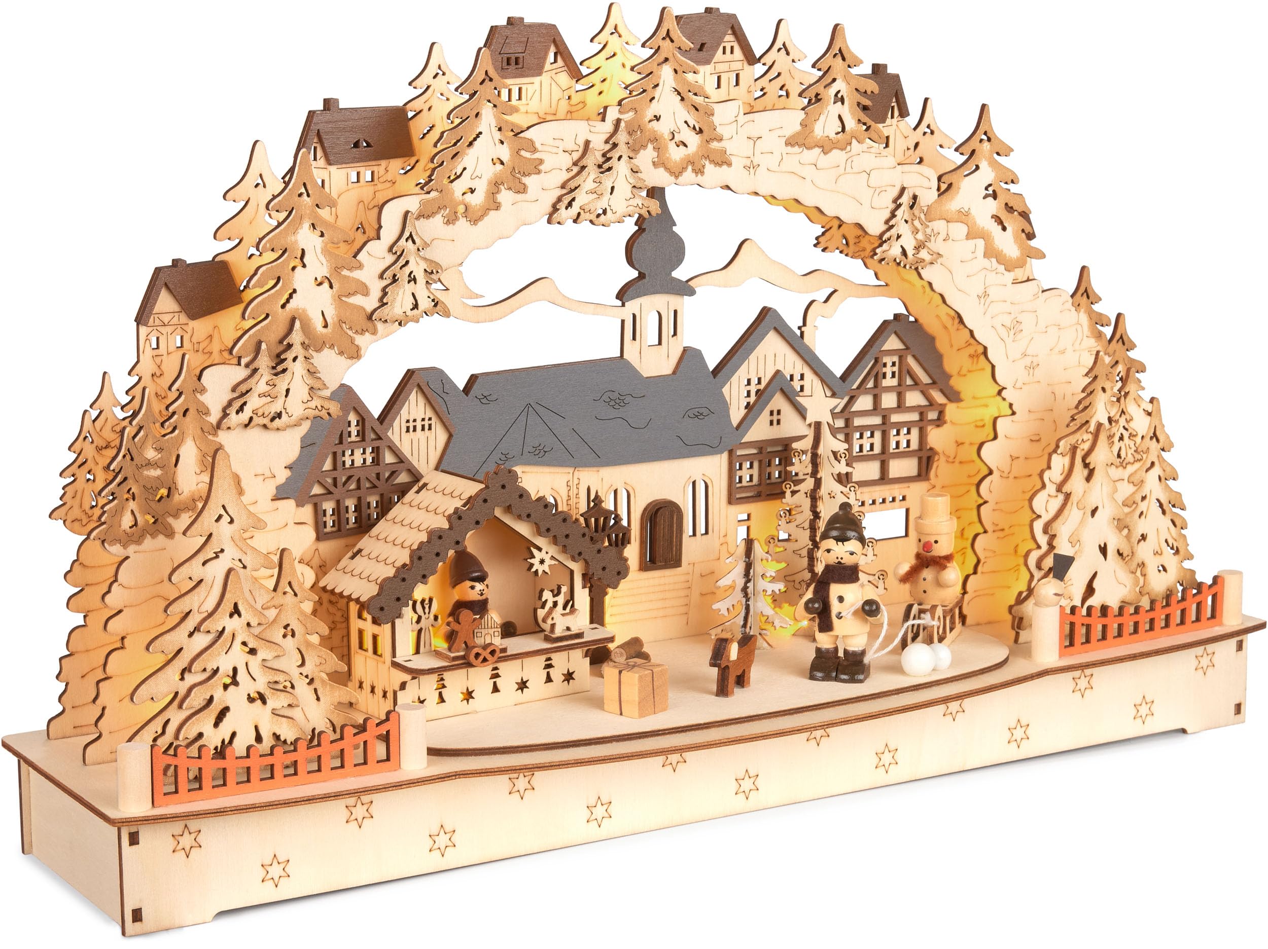 Brubaker Arco di Candele 3D - Foresta di Abeti - Luci di Natale LED in Legno Naturale - 34 x 28 x 9 cm - Decorazione Natalizia Dipinta a Mano per Tavolo