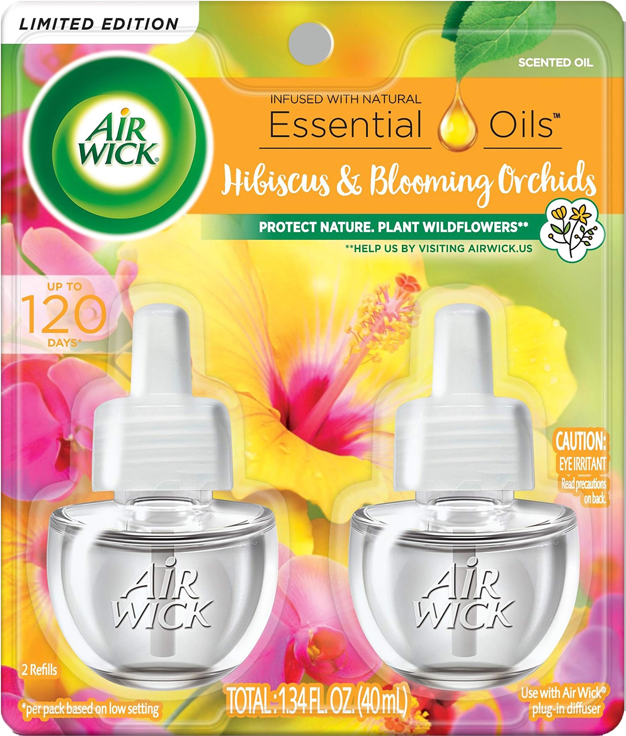 Air Wick Plug in Scented Oil Refill, Hibiscus and Blooming Orchids, Air Freshener, Essential Oils, Spring Collection, 1.34 Fl oz
