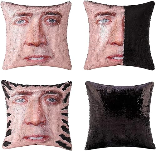 Miniatura 1 de Nic Cage - Funda de almohada de lentejuelas mágica, reversible, divertida, funda de cojín decorativa de 16 x 16 pulgadas (negro)