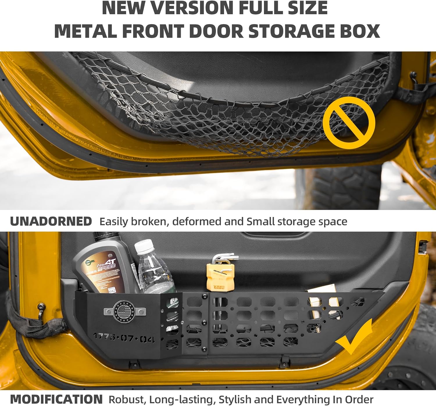 2Pcs Metal Front Door Storage Box for Jeep Wrangler JL JLU 4XE 2018-2024 & Gladiator JT 2020-2024 Interior Storage Expansion Front Door Storage Pockets Side Insert Organizer Accessories