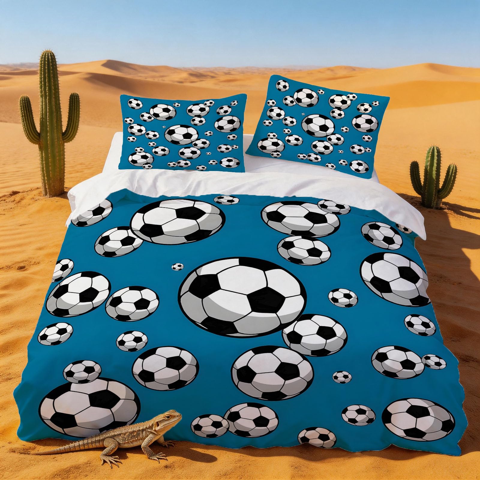 Housse de couette 220x240 football pour lit 2 personnes avec taies d'oreiller