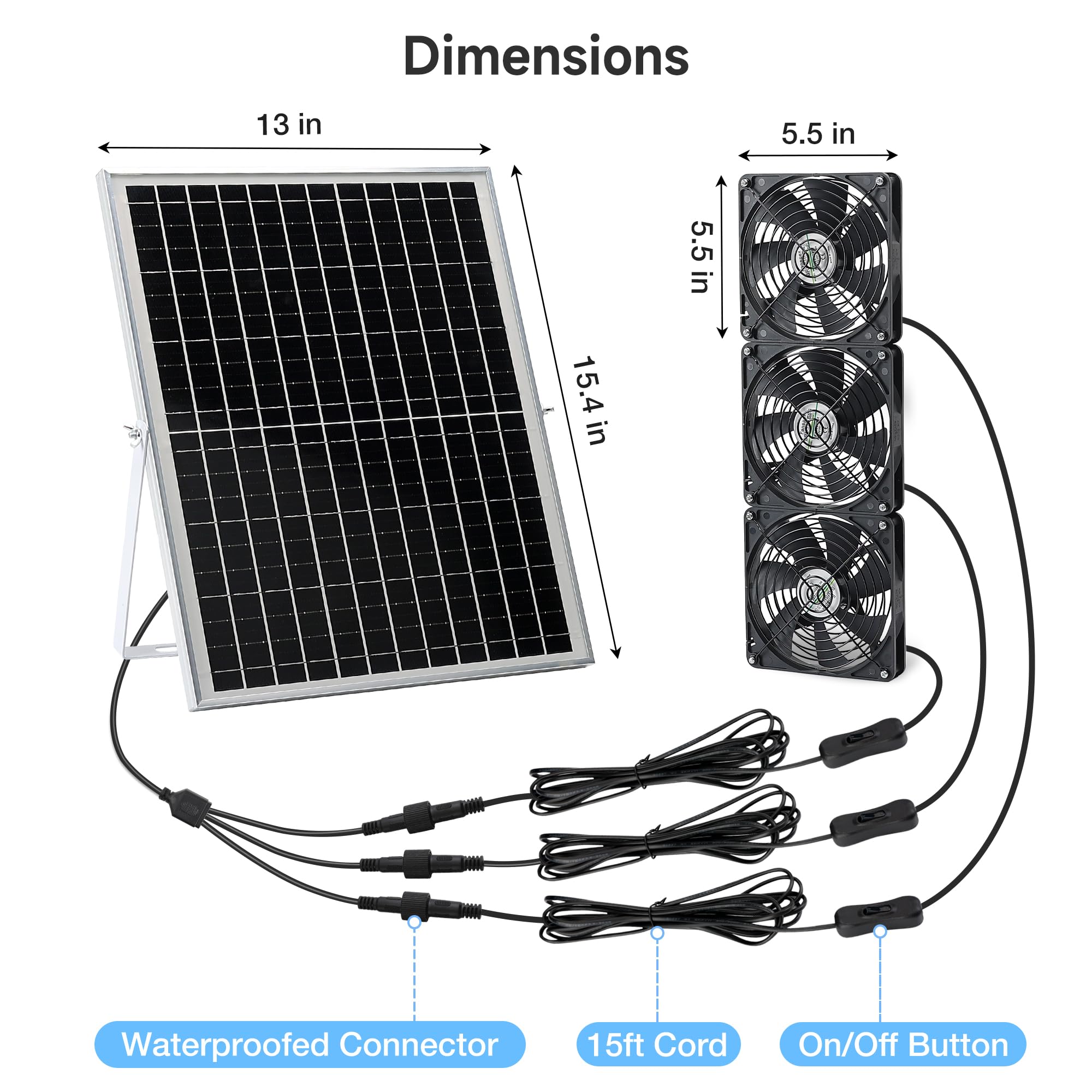 Fanspex Kit de double ventilateur solaire résistant aux intempéries de 14 cm pour serre extérieure, abri de jardin, abri de compagnie, refroidissement d'été ou ventilation d'air, installation à monter