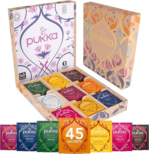 Pukka Coffret Sélection Thés Et Infusions Biologiques Et Ayurvédiques Issus Du Commerce Equitable, 100% Bio, Idée Cadeau de Noël, 45...