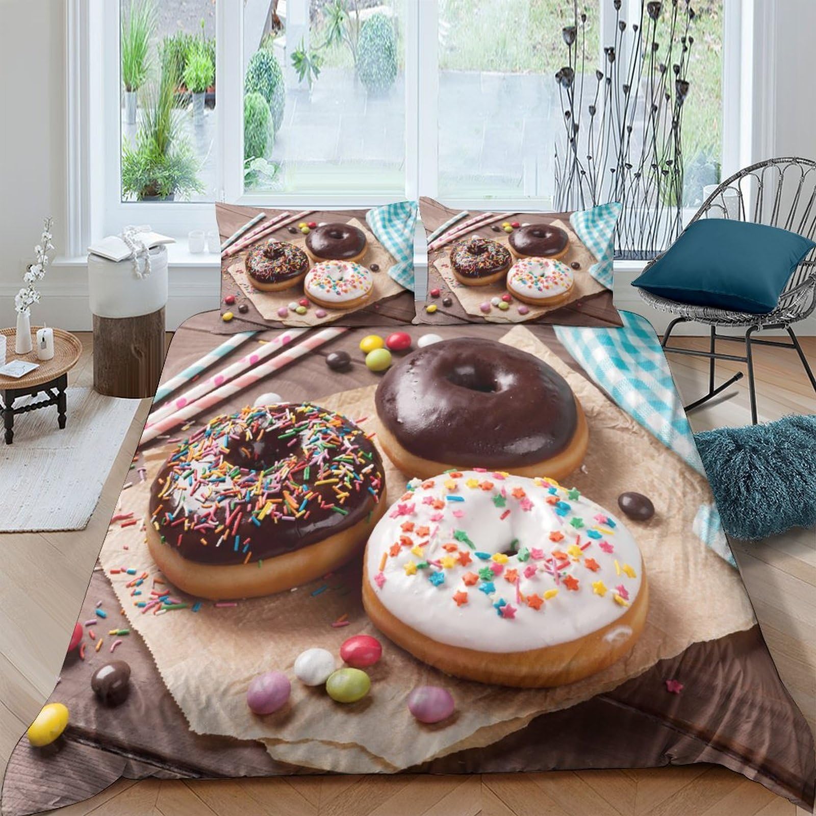 Ctjqhvkz Style-2 3D Printed Donut Dessert Fitted Sheet Microfiber Chocolate Sprinkles Bed Sheet For Bedroom Guest Room Mattress Decor Single（135X200cm）