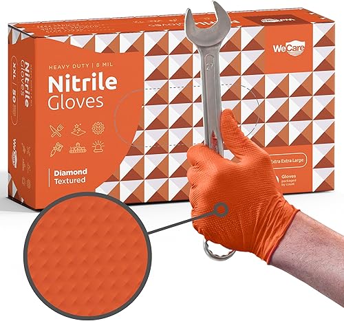 WECARE Guantes de nitrilo de 8 mil, guantes de mecánico resistentes, con agarre de diamante, guantes desechables sin polvo ni látex