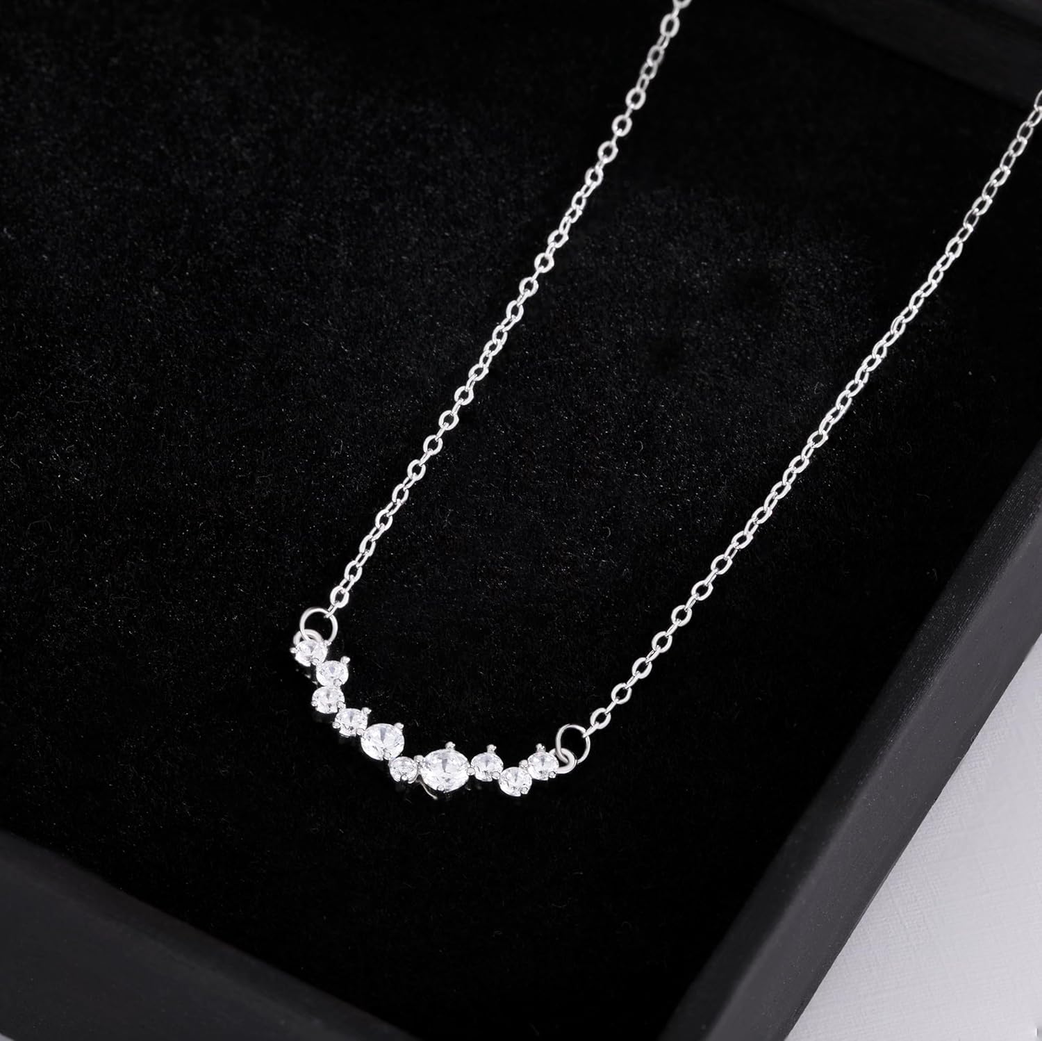 Reffeer Solid 925 Sterling Silver CZ Simulated Diamond Necklace Chain for Women Teens CZ Crystal Pendant Necklace Choker - Image 5