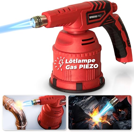 STREND PRO Blow Torch Gas 1300 W with PIEZO | Blow Torch with Piezo Ignition for Butane Gas Cartridge | Gas Lamps for Soldering, Welding | Soldering Torch with Piezo Ignition | Small Gas Burner | : Amazon.de: DIY & Tools
