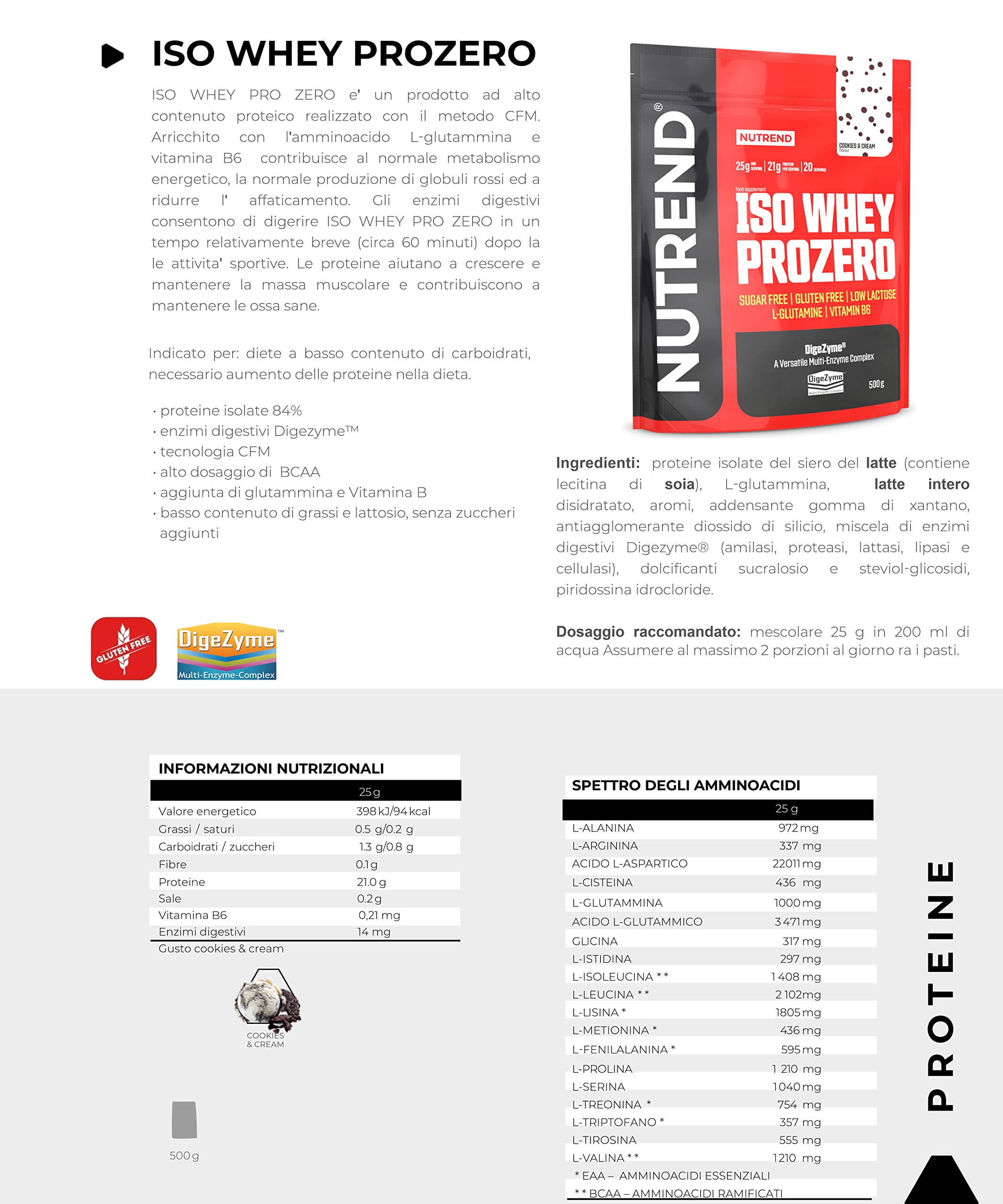 Nutrend - Iso Whey Prozero (Cookies & Cream - 500 gram)