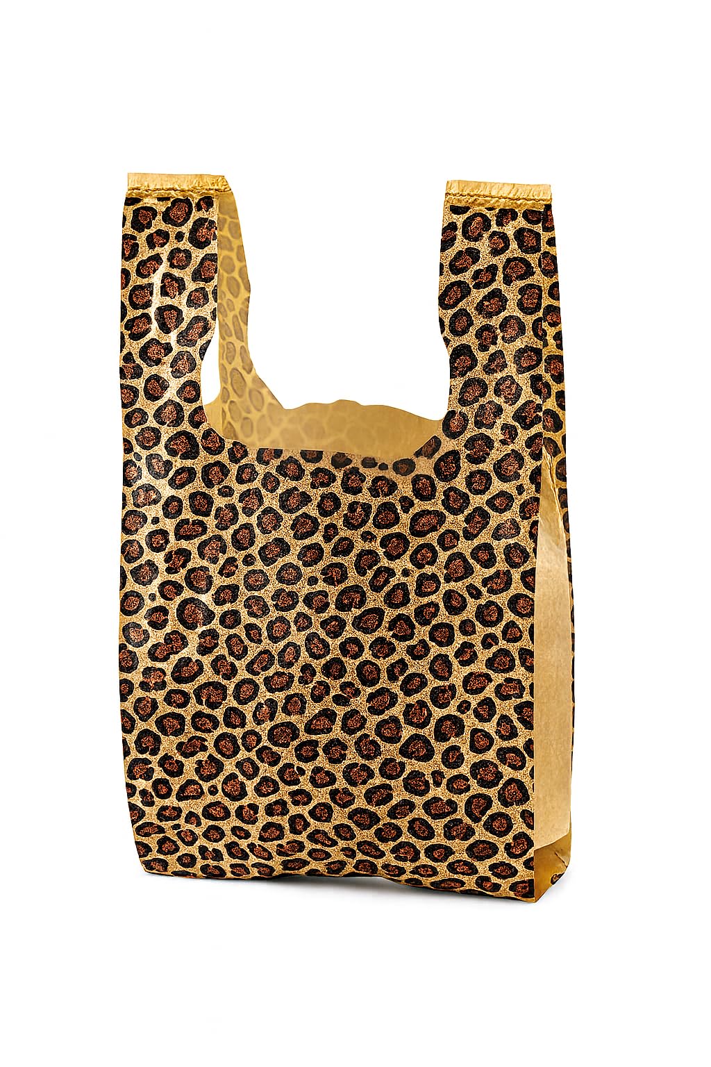 Leopard Print Shopping Bags with T-Shirt Handles – Plastic Animal Retail Bags for Boutiques, Apparel Stores, Salons, Gift Shops, Craft Fairs .48 Mil
