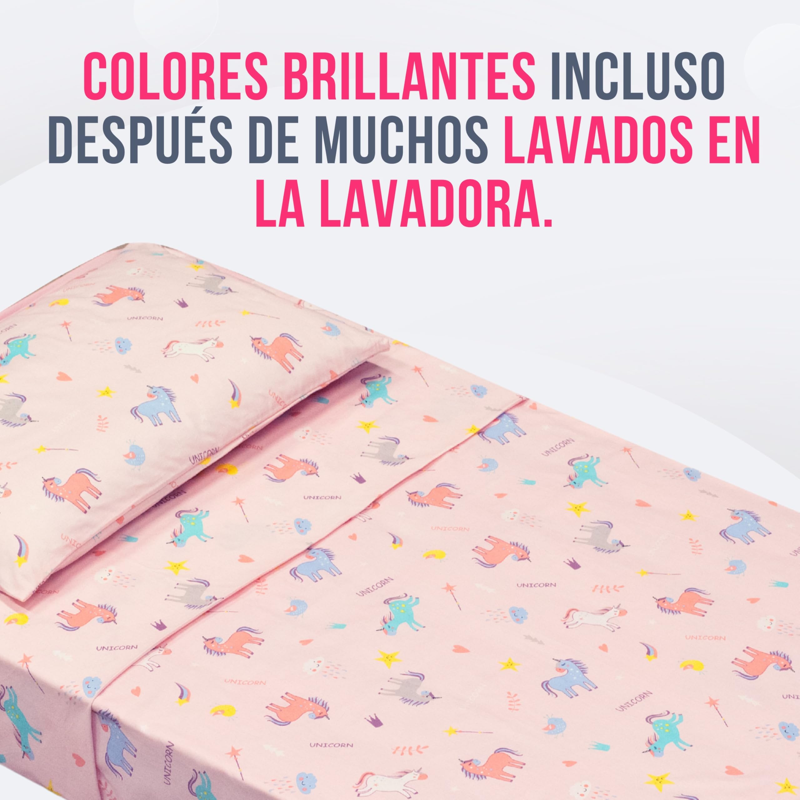 GOYSILA Juego de sábanas Montessori de 70 x 140 cm, 1 sábana Bajera con Esquinas elásticas, 1 sábana encimera, 1 Funda de Almohada, 100% algodón, Oeko Tex, Unicornios