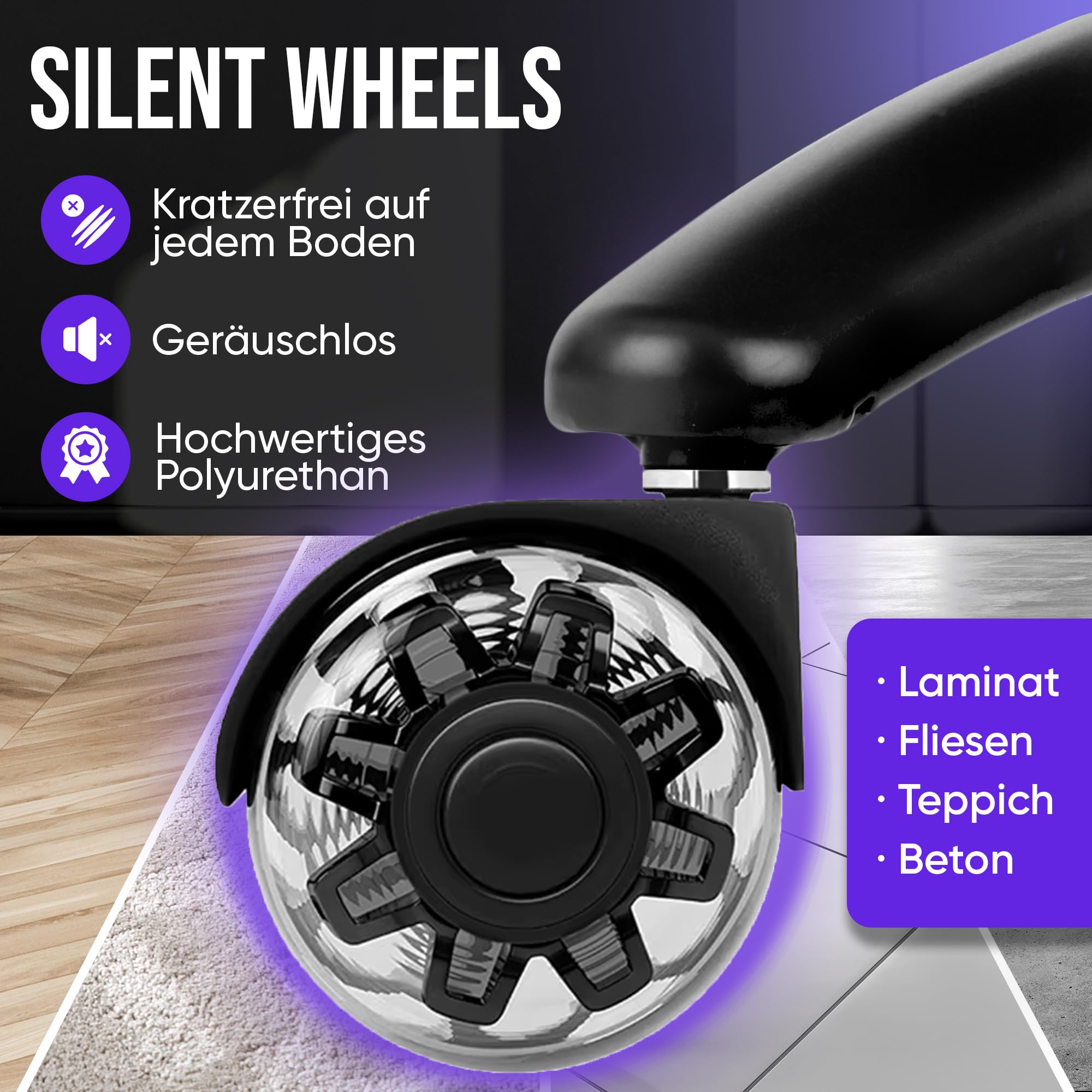 ELITESEATS Gaming Stuhl Ergonomisch TESTSIEGER Kratzerfreie Rollen Atmungsaktiv 4D-Armlehnen Fußstütze 150 kg Belastbarkeit