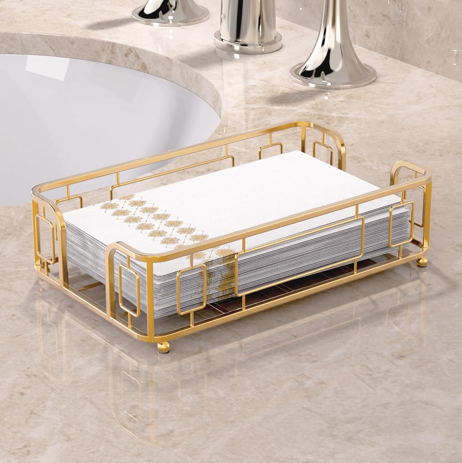 Guest Towel Holder Tray for Bathroom – Gold Napkin Holder for Disposable Paper Hand Towels, Vanity Countertop Hand Towel Organizer, Modern Bathroom Accessory for Guest Napkins - Image 2