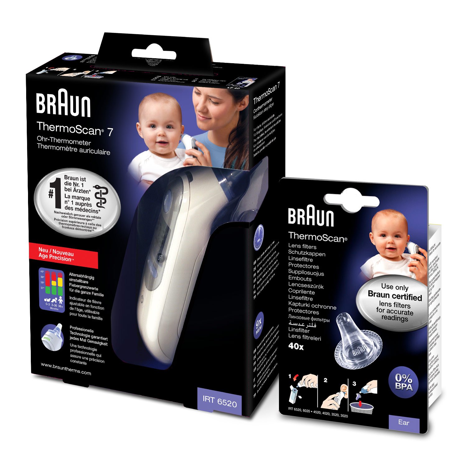 Braun Thermoscan 7 - Termómetro digital auricular + 40 protectores de lente