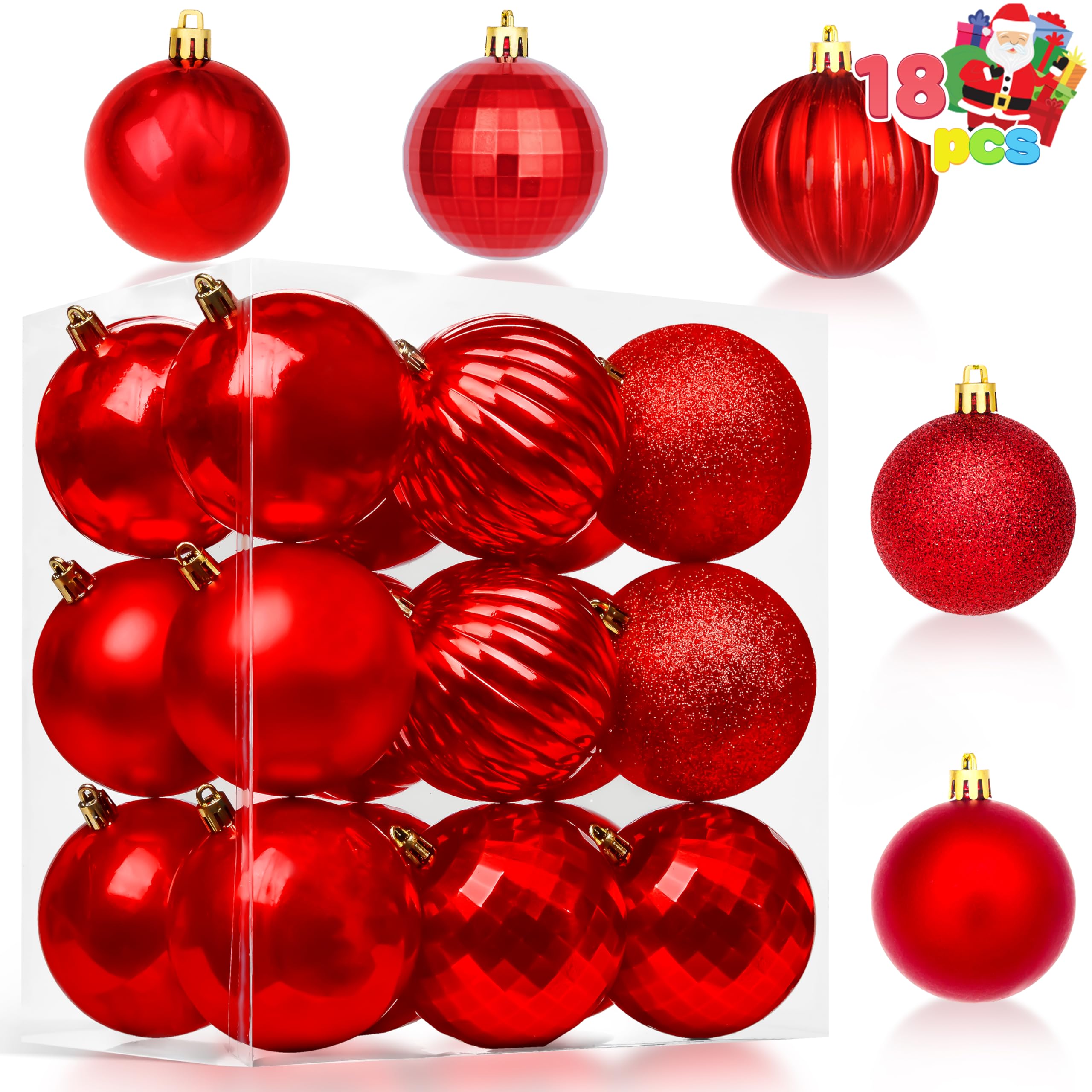 Joiedomi Red 18Pc 3.15'' Christmas Ball Ornaments, Shatterproof Hanging Ornaments For Holiday & Xmas Tree Decoration, Indoor Party Decoration, Special Events (Red)